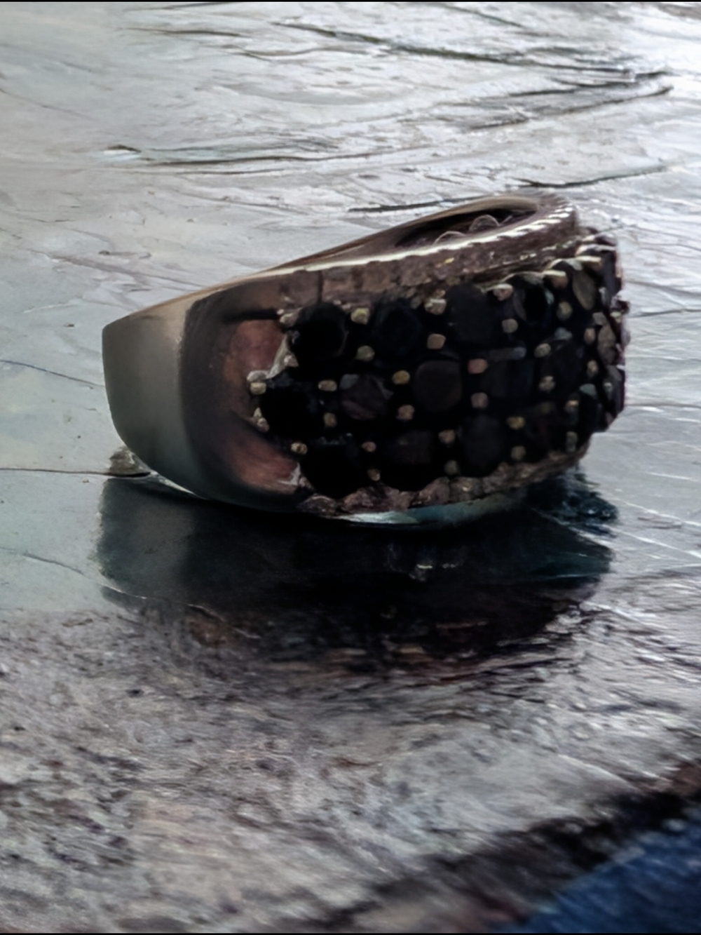 Elegant Black Spinel Pavé Band Ring With Clear CZ's Sterling Silver Ring Size 9 - Picture 10 of 11